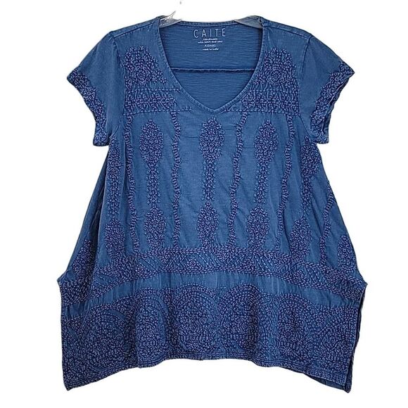 Caite XS Blue Embroidered Boho Cotton Tunic - Picture 1 of 7